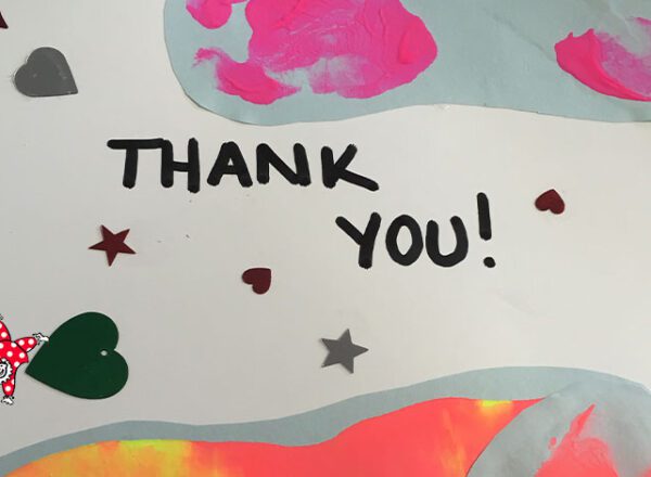 Winter Appeal Thank You in child's handwriting with hearts and stars